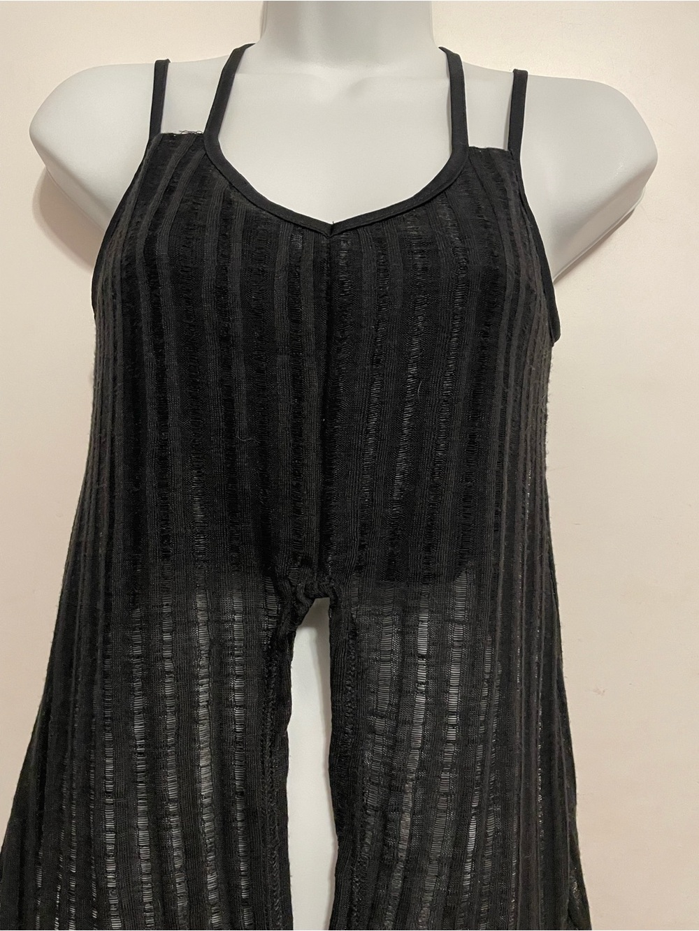 Rue21 Black Sheer Striped Sleeveless Jumpsuit